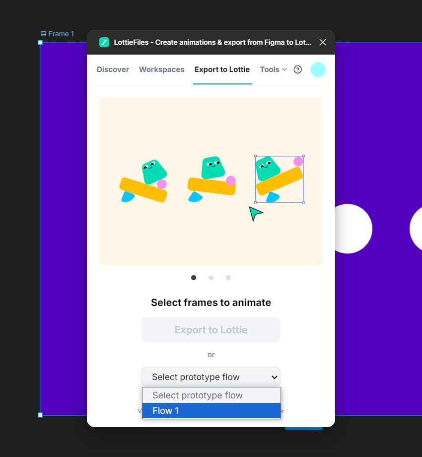 select flow using LottieFiles plugin in Figma
