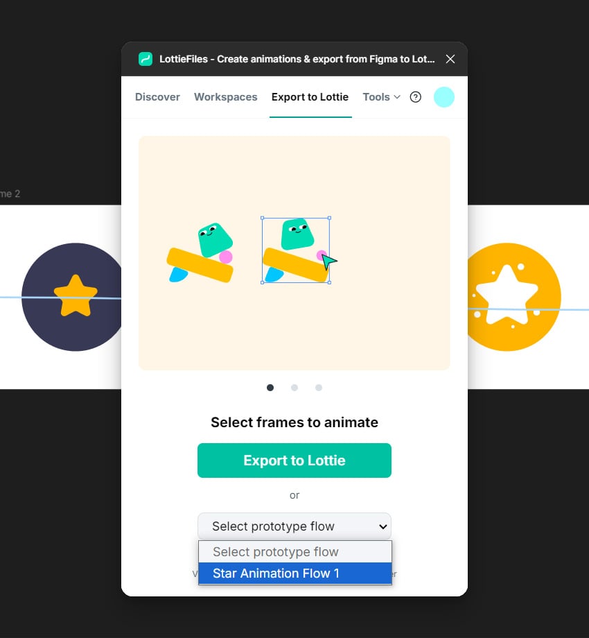 select flow in lottiefiles plugin
