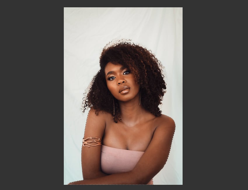 How to smooth a background in Photoshop: subject selected.