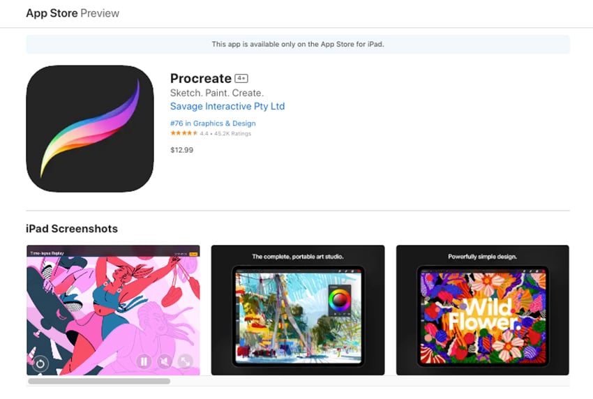 Preview of Procreate in App store