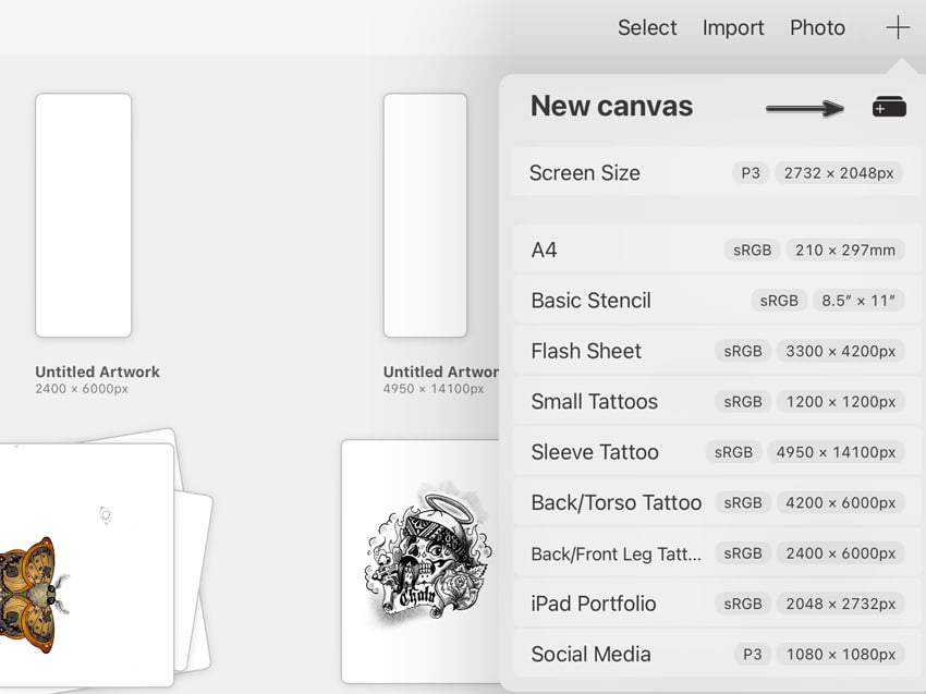 set up tattoo templates on Procreate