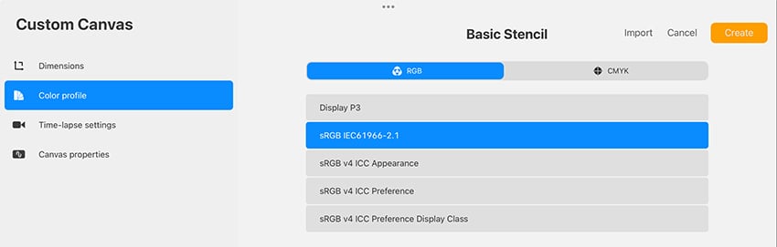 Set the Color Profile of a custom canvas