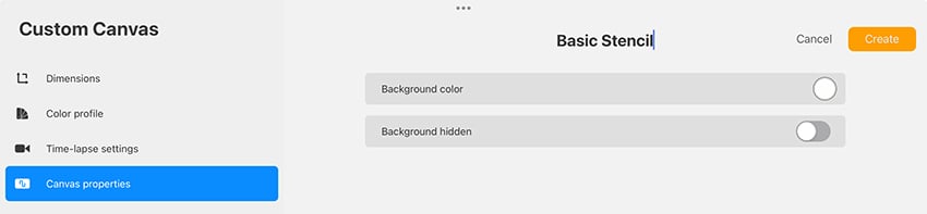 Procreates canvas settings and background color