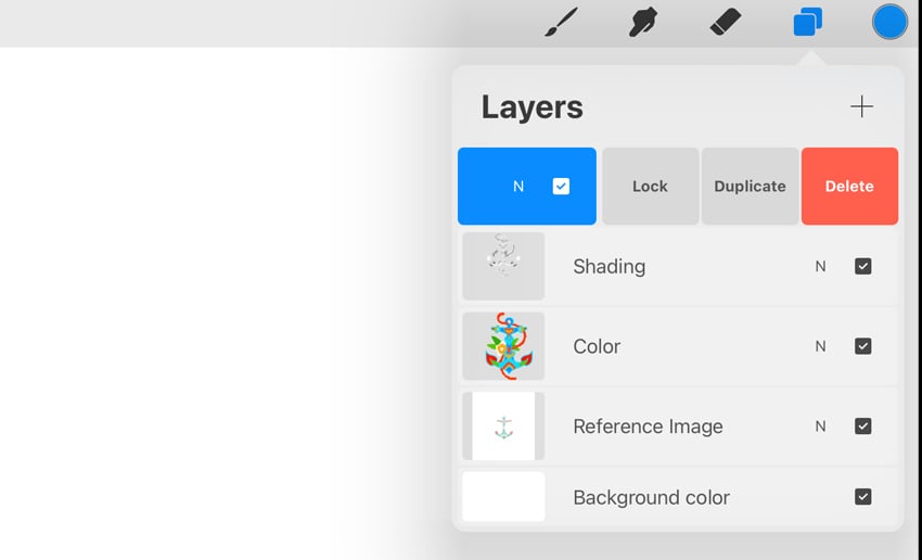 quick action Layer setting, lock, delete amd duplicate in Procreate