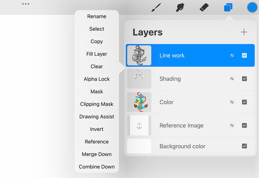 procreate layer options menu