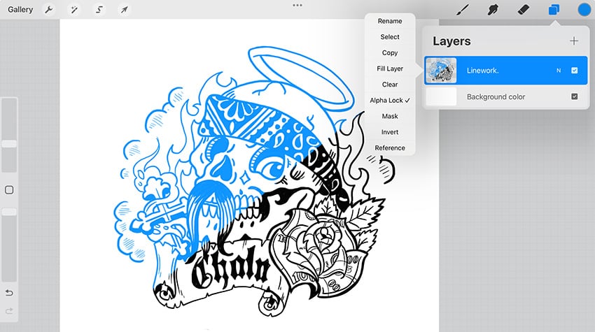 use alpha lock to lock the transparent parts of a layer so you can paint, shade, or edit only inside existing linework.