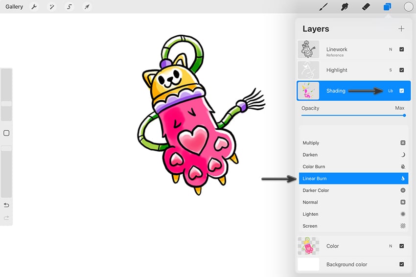 Access Blend Modes menu by tapping on layer thumbnail