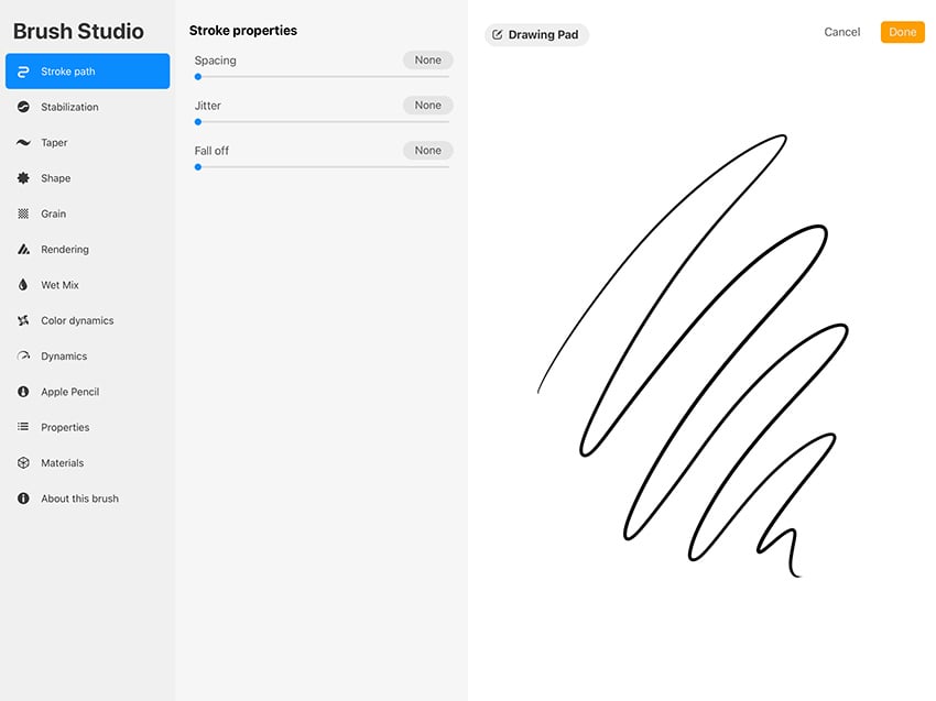 brush studio preview showing brush aspects