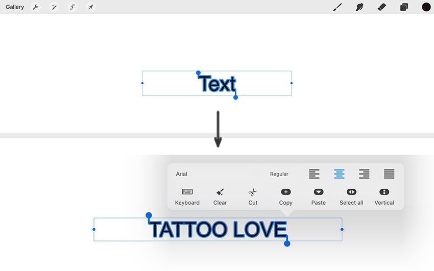 adding text on procreate and using the edit style companion