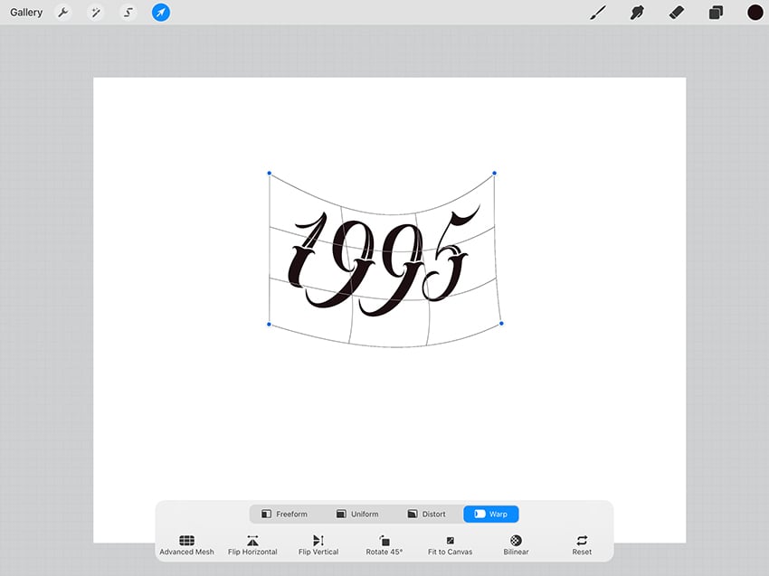 customize procreate text using edit warp transform tool