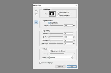 How do you remove a background on Photoshop: check the smart radius.