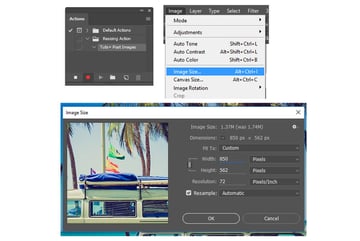 Recording a Photoshop action to resize all images at once.