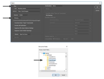 Play the action under the Batch settings to bulk resize in Photoshop.
