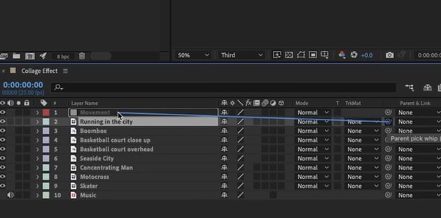 Collage animation in After Effects: null objects.