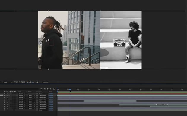 Collage animation in After Effects: beginning the collage.