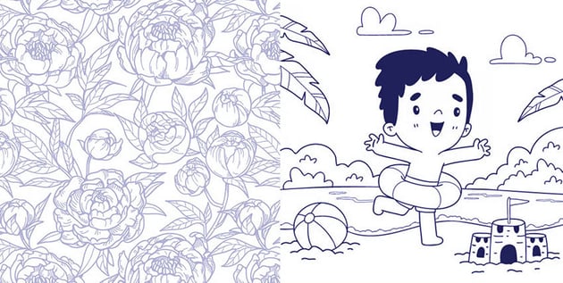 Adult coloring book page VS Childrens coloring book page