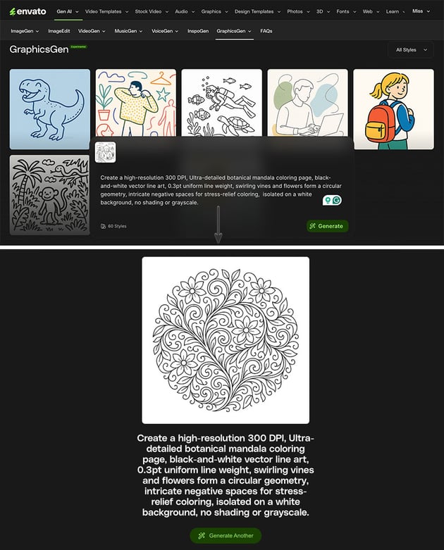 how to craft a prompt in GraphicsGen ai generator for coloring pages
