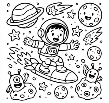 kids coloring page astronaut theme ai generated thru GraphicGen