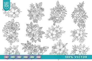 Hand Drawn Floral Illustration Line Art Design from envato