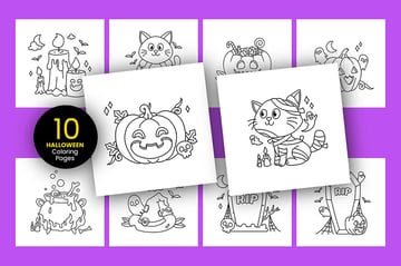set of halloween season coloring book page designs from Envato