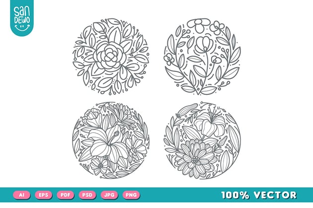 Hand Drawn Floral Line Art Illustration Design from Envato