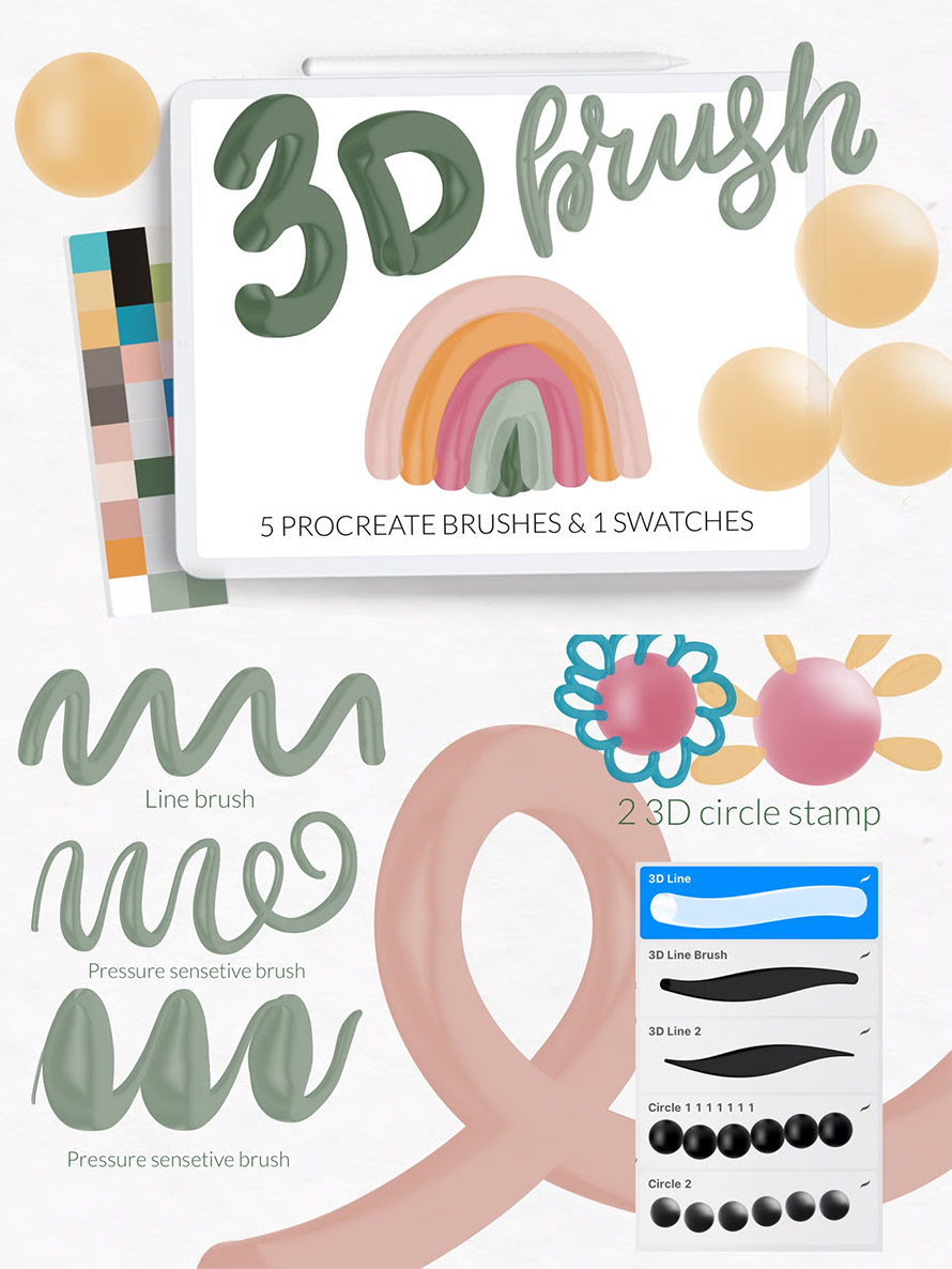 3D Brushes for Procreate Retro Color Palette