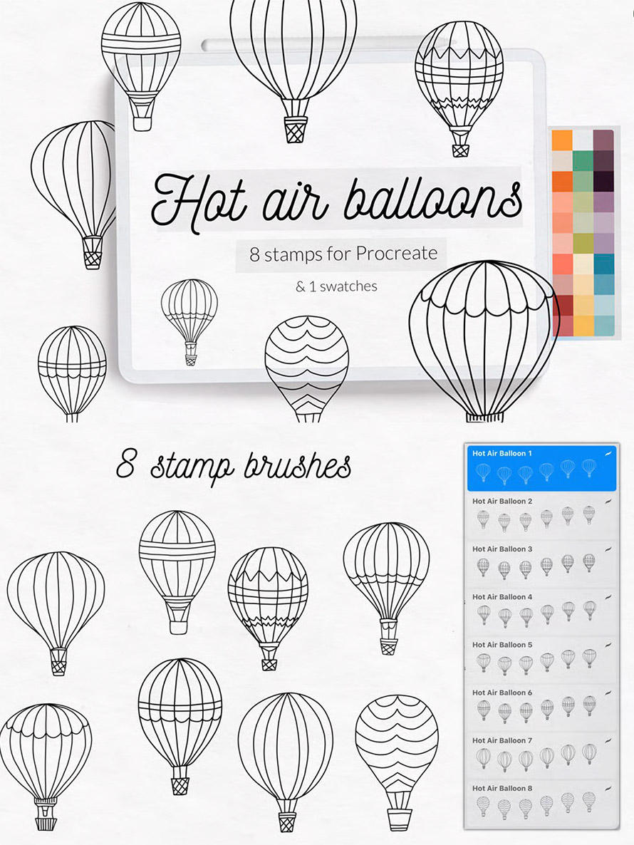 Hot Air Balloon Stamp Brushes Procreate