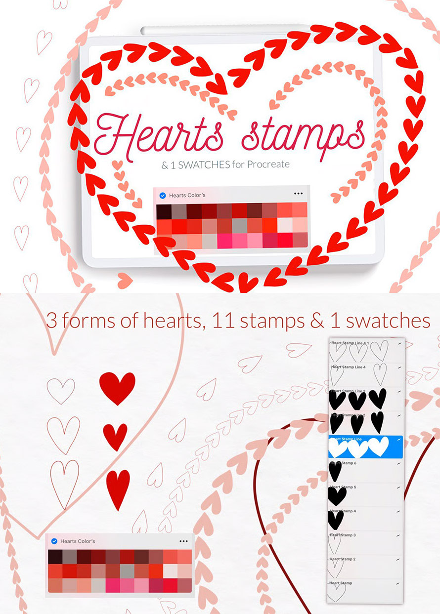Hearts Stamps Procreate Valentine Brushes