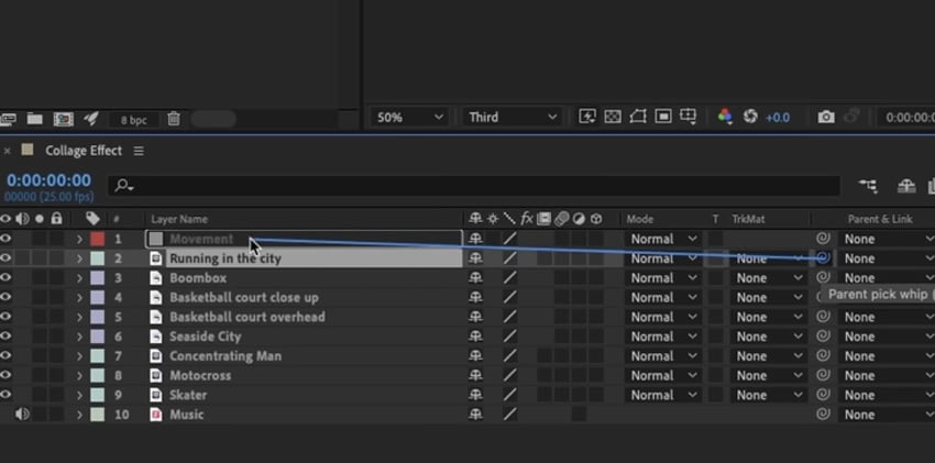 Collage animation in After Effects: null objects.