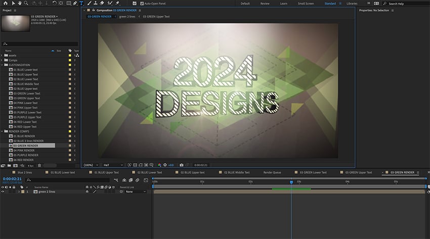 Render 3D animated text in After Effects.
