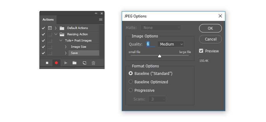 Save and change the image quality for the action to resize multiple images.