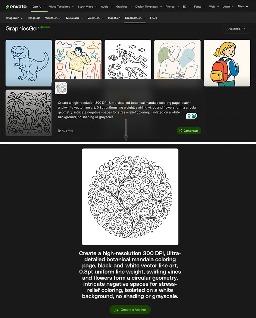 how to craft a prompt in GraphicsGen ai generator for coloring pages