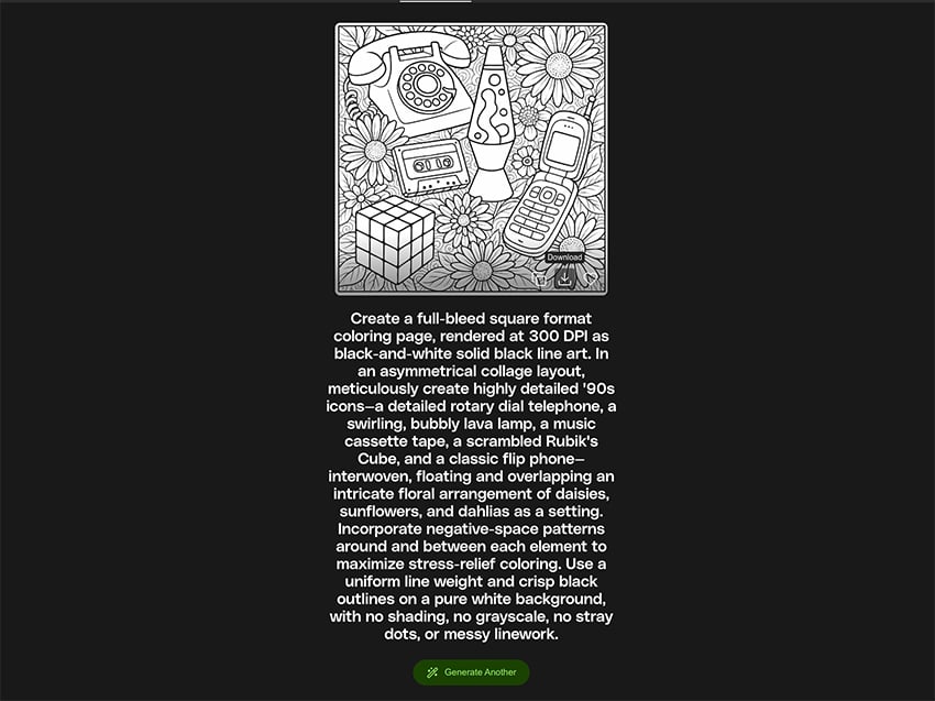 90s nostalgie adult coloring page theme ai generated thru GraphicGen