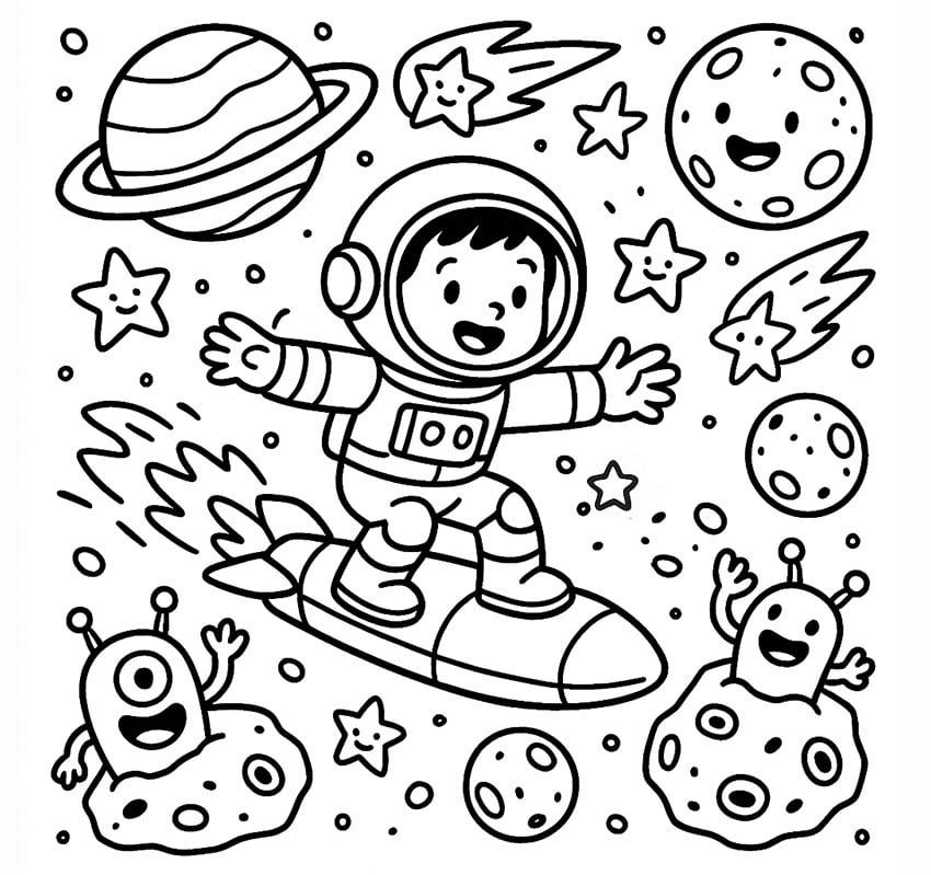 kids coloring page astronaut theme ai generated thru GraphicGen