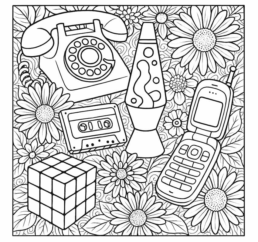 Nostalgia theme coloring page for adults generated thru AI generator GraphicGen