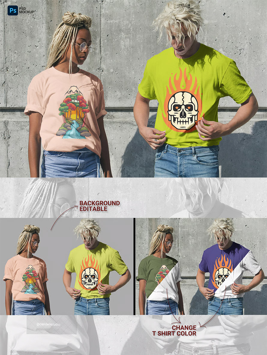 Realistic Couple T Shirt Mockup