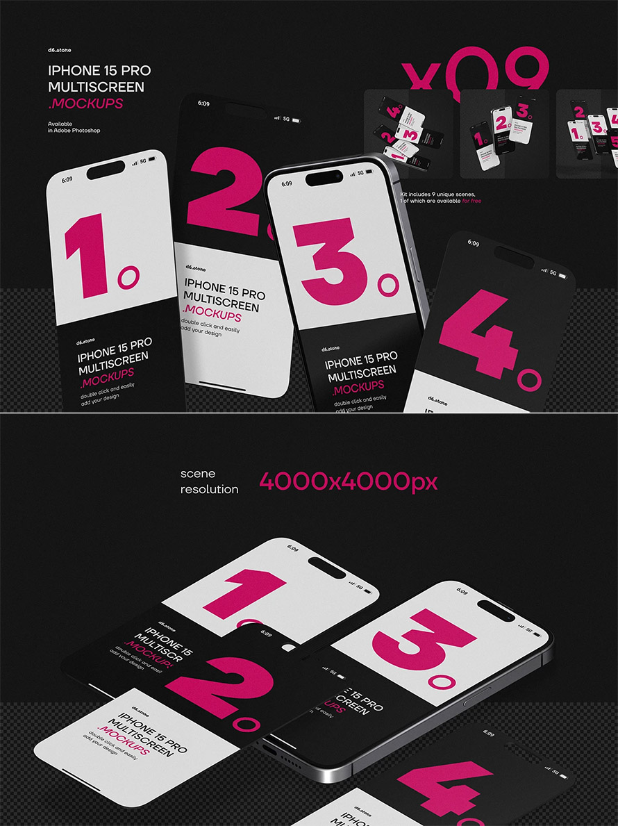 Free Multiscreen iPhone 15 Pro Mockups