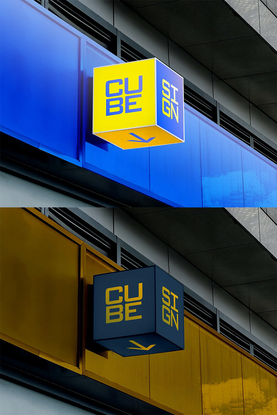 Free Cube Lightbox Sign Mockup PSD