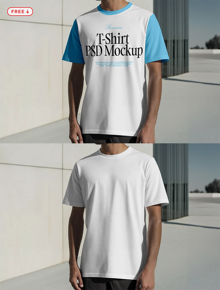 Free Standing Men Wearing TShirt Mockup