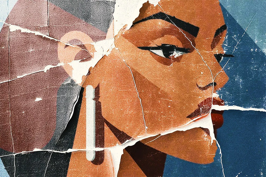 Painted Image On Cracked Wall