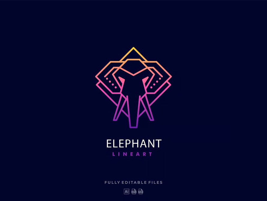 Elephant Color Lineart Logo