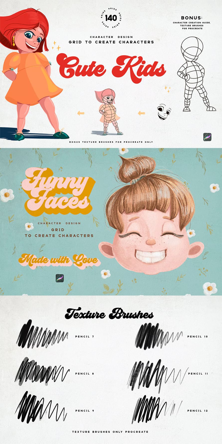 Cute Kids Grids for Procreate