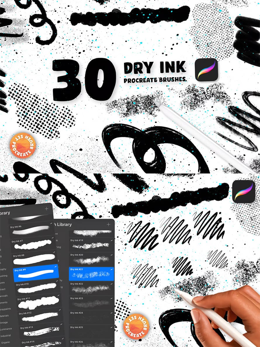 30 Dry Ink Procreate Brush Set