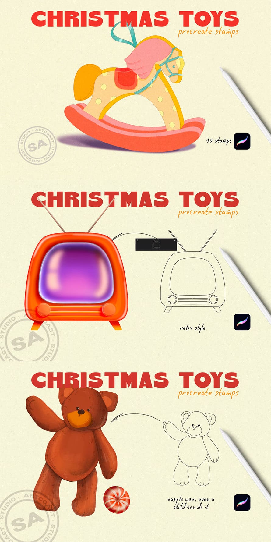 Christmas Toys Procreate Stamps