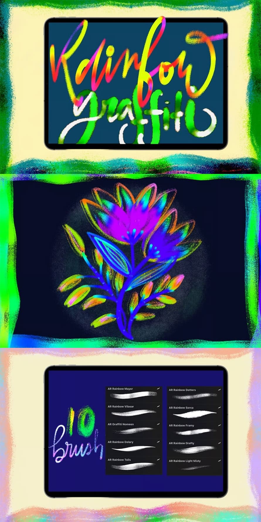 Rainbow Metallic Graffiti Procreate Brushes