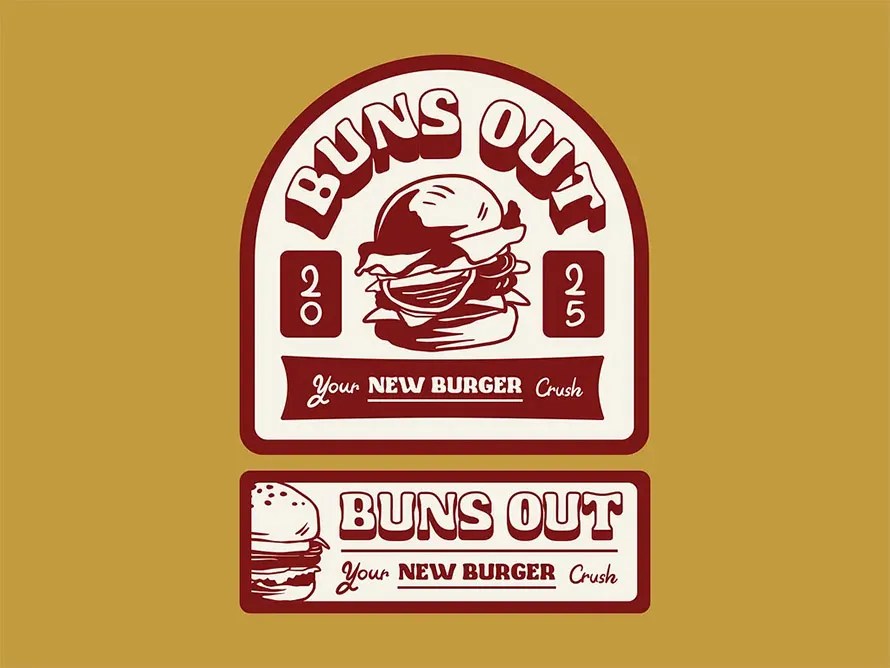 Buns Out Retro Burger Badge Design