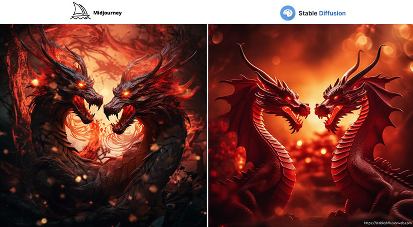 Comparison of midjourney rendering vs Stable Diffusion