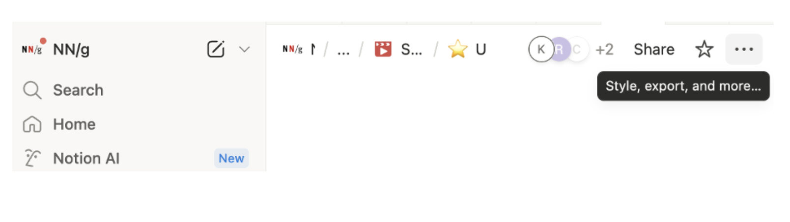 A meatball (3 horizontal dot) menu reveals additional actions on Notion.