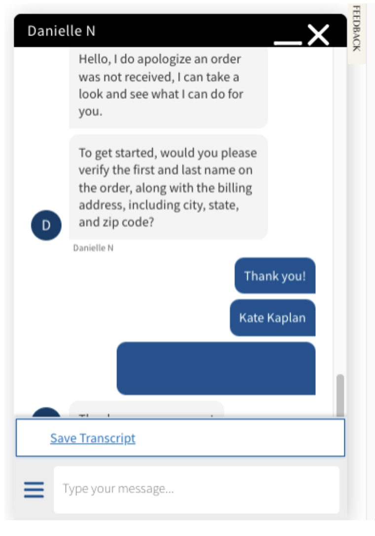 A chat with three horizontal lines indicating a menu in the bottom left corner. 