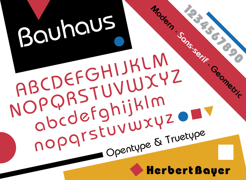 Original Bauhaus typeface designed by Herbert Bayer with modern geometric letterforms